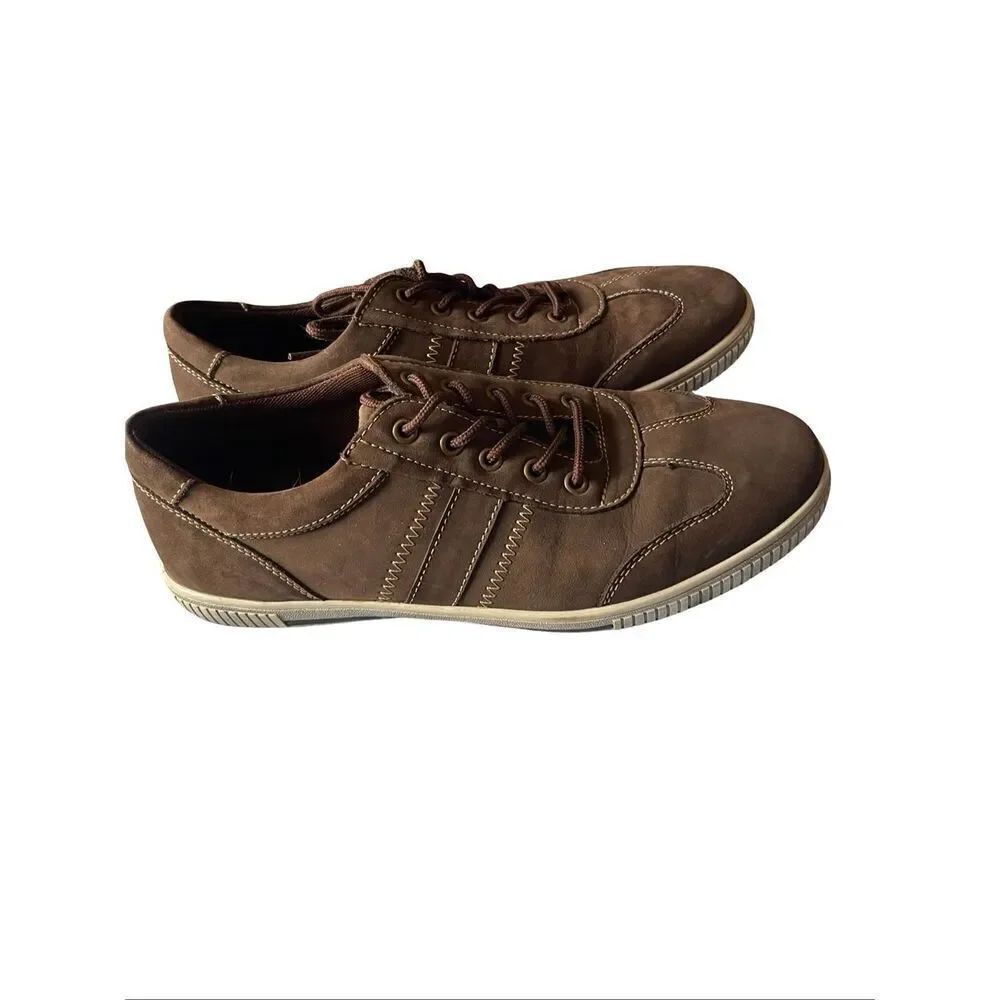 Muk Luks Mens Brown Leather Lace Up Casual Nick Fashion Sneakers Shoes Size 9 - Picture 2 of 9